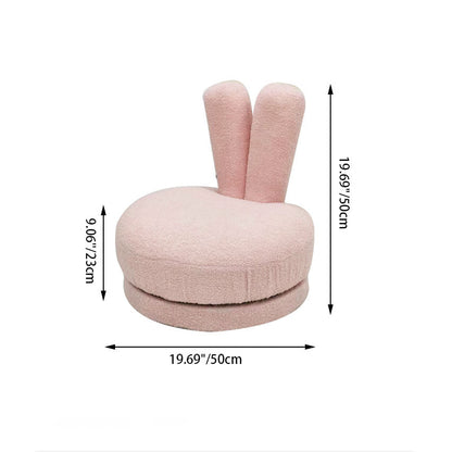 Modern Minimalist Kids Sherpa Fabric Solid Wood Round Bunny-Ear Low Stool With Backrest For Living Room