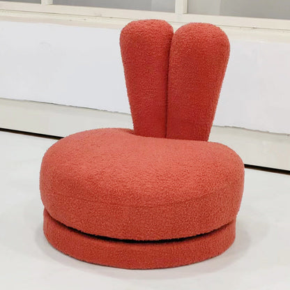 Modern Minimalist Kids Sherpa Fabric Solid Wood Round Bunny-Ear Low Stool With Backrest For Living Room