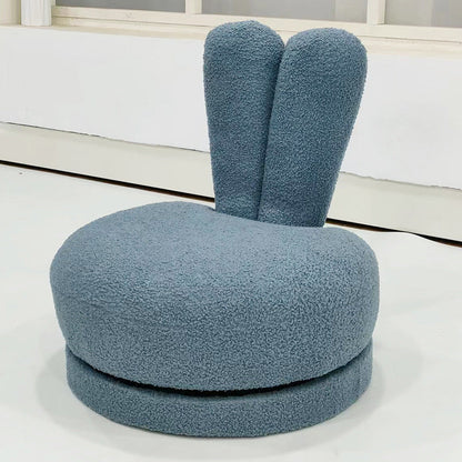 Modern Minimalist Kids Sherpa Fabric Solid Wood Round Bunny-Ear Low Stool With Backrest For Living Room