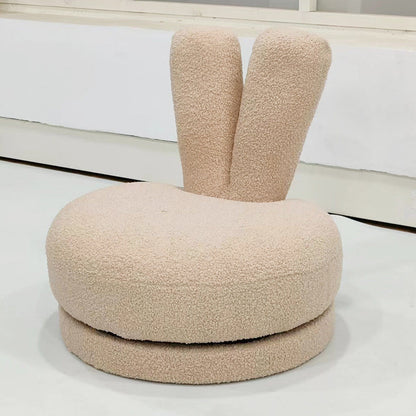 Modern Minimalist Kids Sherpa Fabric Solid Wood Round Bunny-Ear Low Stool With Backrest For Living Room