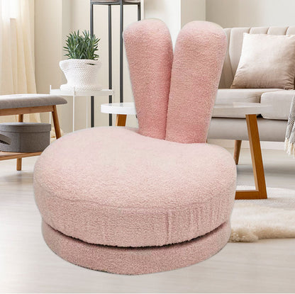Modern Minimalist Kids Sherpa Fabric Solid Wood Round Bunny-Ear Low Stool With Backrest For Living Room
