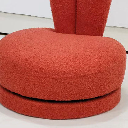 Modern Minimalist Kids Sherpa Fabric Solid Wood Round Bunny-Ear Low Stool With Backrest For Living Room