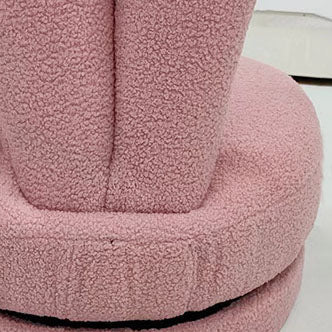 Modern Minimalist Kids Sherpa Fabric Solid Wood Round Bunny-Ear Low Stool With Backrest For Living Room