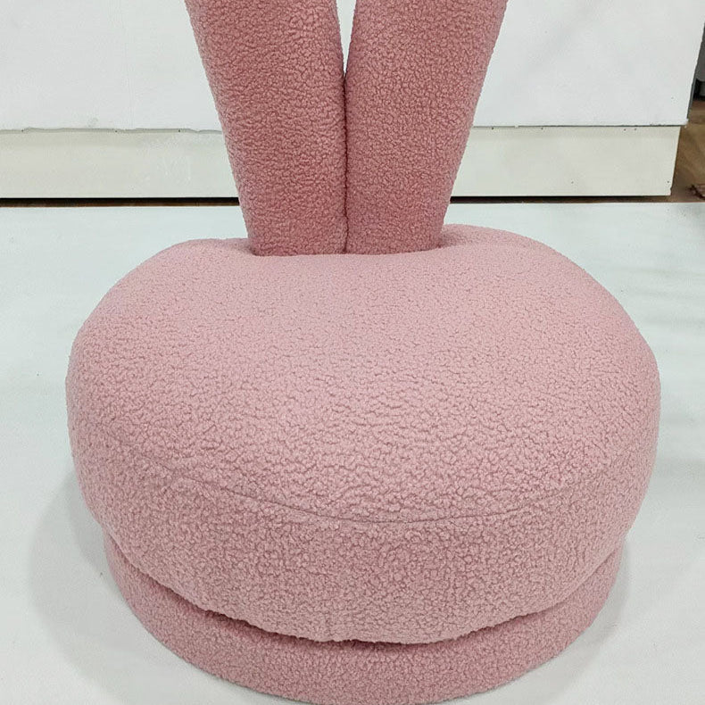 Modern Minimalist Kids Sherpa Fabric Solid Wood Round Bunny-Ear Low Stool With Backrest For Living Room