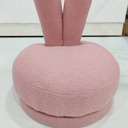 Modern Minimalist Kids Sherpa Fabric Solid Wood Round Bunny-Ear Low Stool With Backrest For Living Room