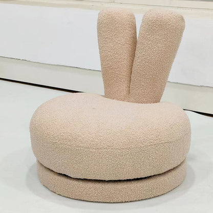 Modern Minimalist Kids Sherpa Fabric Solid Wood Round Bunny-Ear Low Stool With Backrest For Living Room