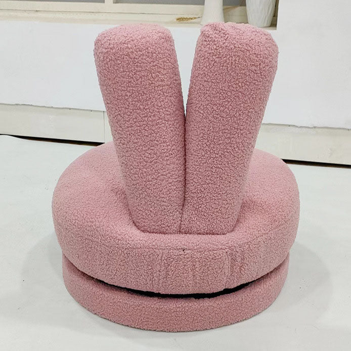 Modern Minimalist Kids Sherpa Fabric Solid Wood Round Bunny-Ear Low Stool With Backrest For Living Room