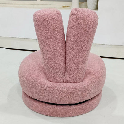 Modern Minimalist Kids Sherpa Fabric Solid Wood Round Bunny-Ear Low Stool With Backrest For Living Room