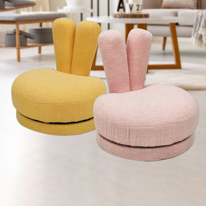 Modern Minimalist Kids Sherpa Fabric Solid Wood Round Bunny-Ear Low Stool With Backrest For Living Room