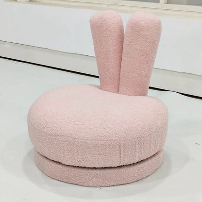 Modern Minimalist Kids Sherpa Fabric Solid Wood Round Bunny-Ear Low Stool With Backrest For Living Room