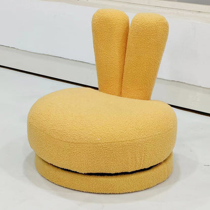 Modern Minimalist Kids Sherpa Fabric Solid Wood Round Bunny-Ear Low Stool With Backrest For Living Room