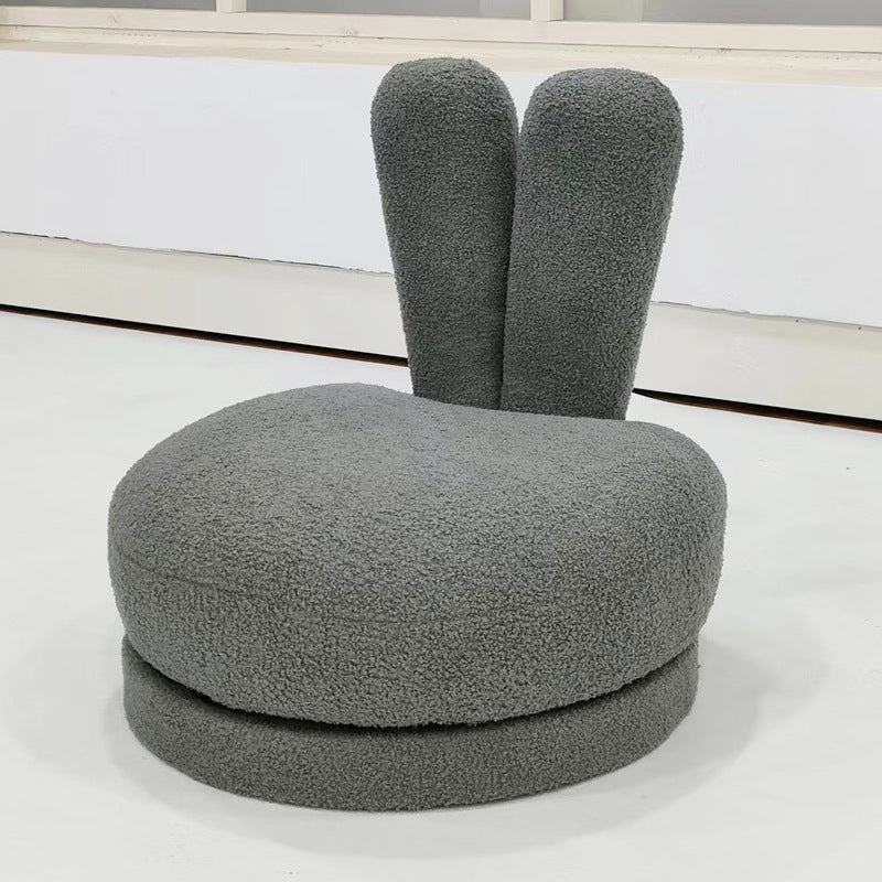 Modern Minimalist Kids Sherpa Fabric Solid Wood Round Bunny-Ear Low Stool With Backrest For Living Room