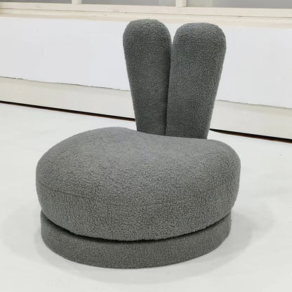 Modern Minimalist Kids Sherpa Fabric Solid Wood Round Bunny-Ear Low Stool With Backrest For Living Room