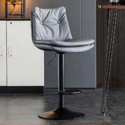 Modern Minimalist Faux Nappa Leather Iron Curved Square Bar Stool With Backrest For Dining Room