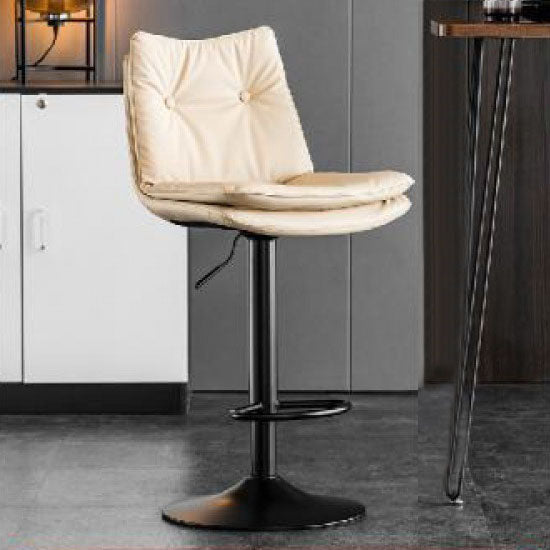 Modern Minimalist Faux Nappa Leather Iron Curved Square Bar Stool With Backrest For Dining Room