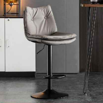 Modern Minimalist Faux Nappa Leather Iron Curved Square Bar Stool With Backrest For Dining Room