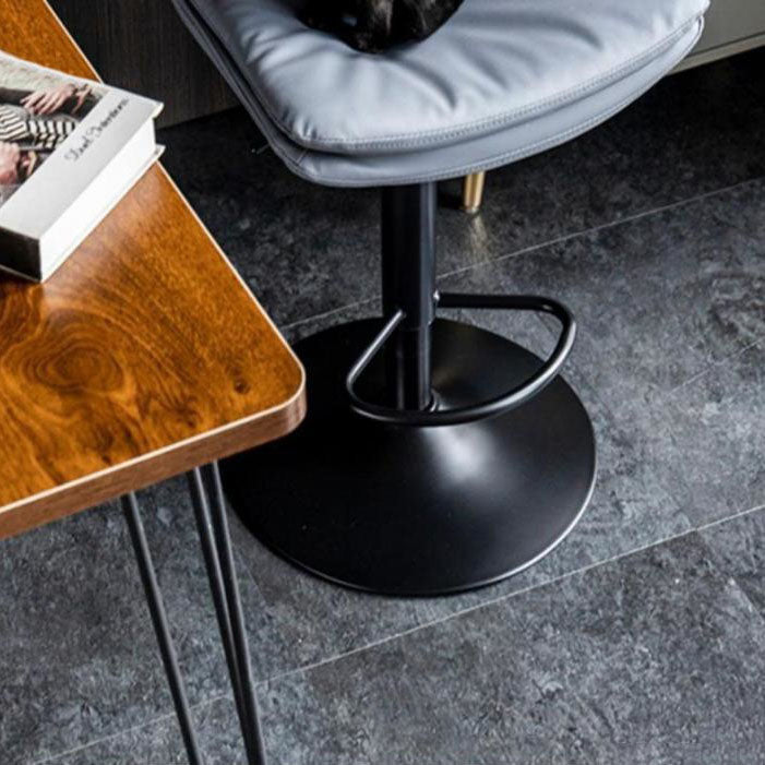 Modern Minimalist Faux Nappa Leather Iron Curved Square Bar Stool With Backrest For Dining Room