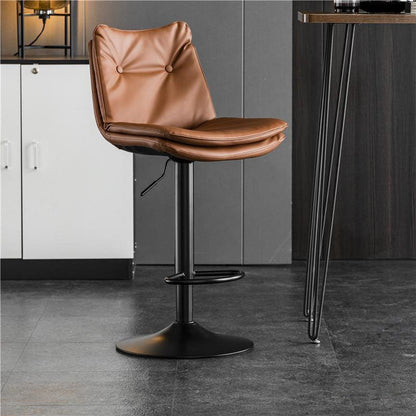 Modern Minimalist Faux Nappa Leather Iron Curved Square Bar Stool With Backrest For Dining Room