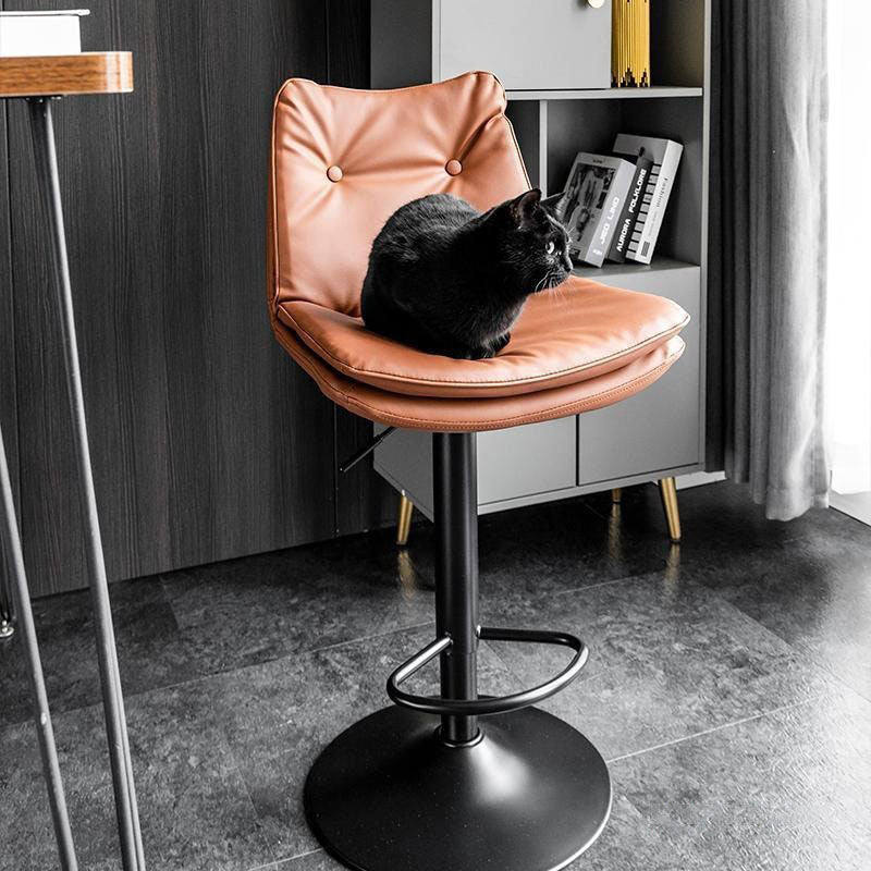 Modern Minimalist Faux Nappa Leather Iron Curved Square Bar Stool With Backrest For Dining Room