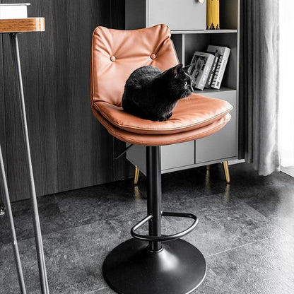 Modern Minimalist Faux Nappa Leather Iron Curved Square Bar Stool With Backrest For Dining Room
