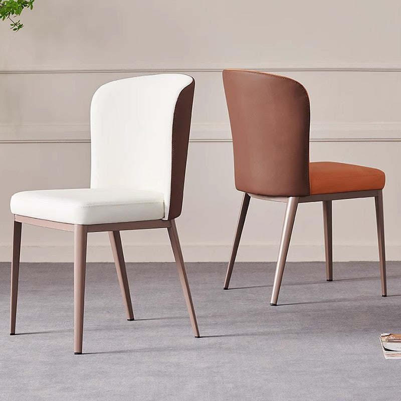 Contemporary Scandinavian PU Leather Carbon Steel Curved Square Dining Chair With Backrest For Dining Room
