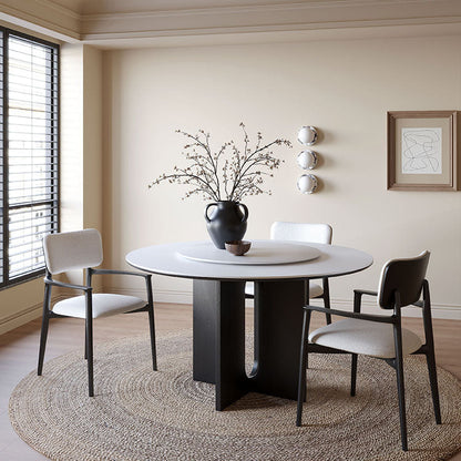 Modern Luxury Cotton Linen Solid Wood Rounded Rectangular Dining Chair With Backrest Armrest For Dining Room