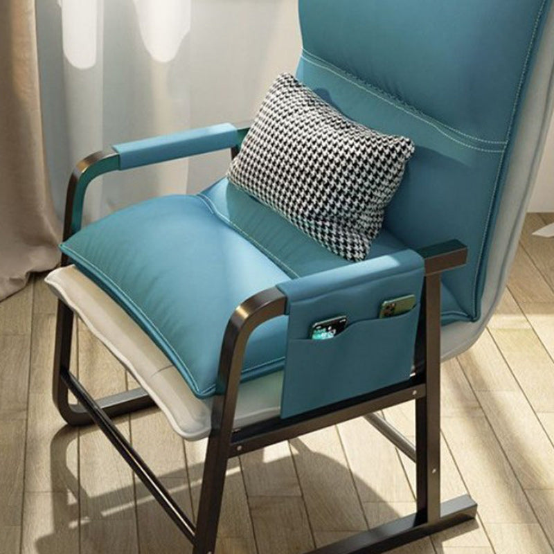 Modern Minimalist Synthetic Fabric Metal Rectangular Accent Chair With Adjustable Backrest & Armrests For Living Room