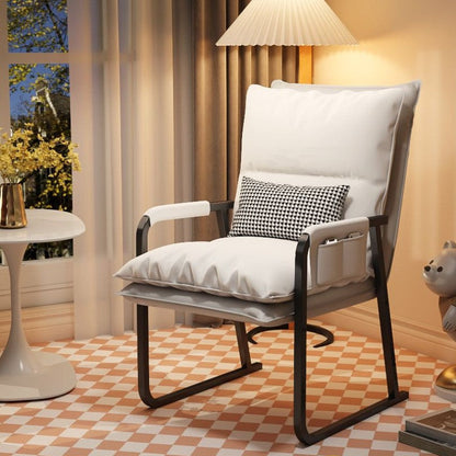 Modern Minimalist Synthetic Fabric Metal Rectangular Accent Chair With Adjustable Backrest & Armrests For Living Room