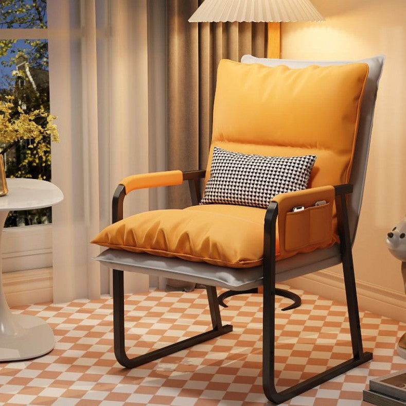 Modern Minimalist Synthetic Fabric Metal Rectangular Accent Chair With Adjustable Backrest & Armrests For Living Room