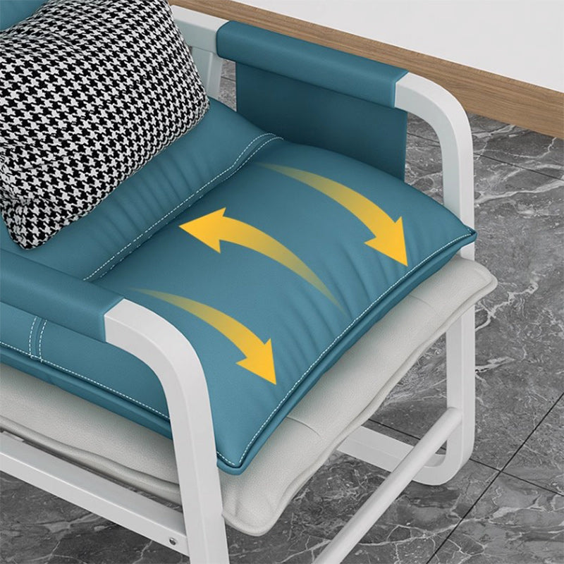 Modern Minimalist Synthetic Fabric Metal Rectangular Accent Chair With Adjustable Backrest & Armrests For Living Room