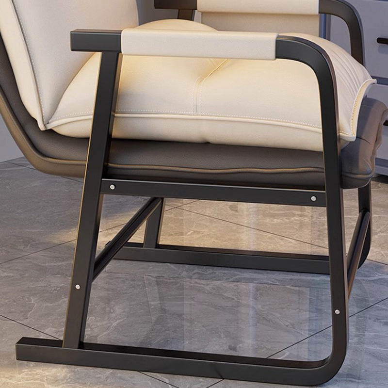 Modern Minimalist Synthetic Fabric Metal Rectangular Accent Chair With Adjustable Backrest & Armrests For Living Room