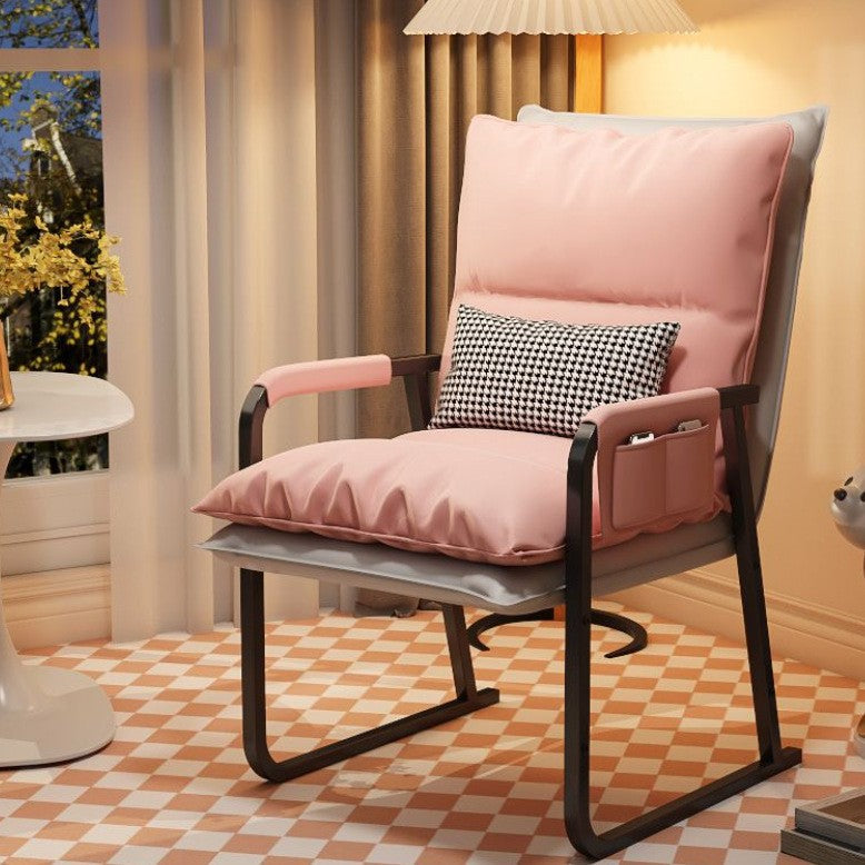 Modern Minimalist Synthetic Fabric Metal Rectangular Accent Chair With Adjustable Backrest & Armrests For Living Room