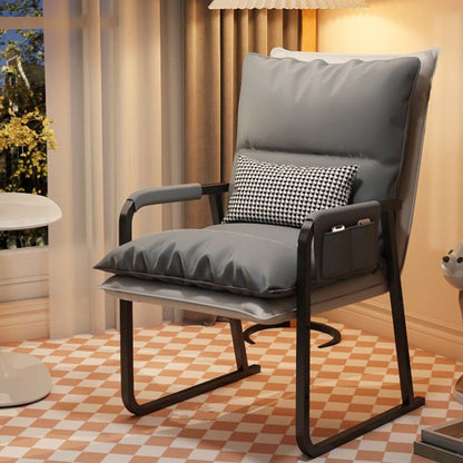 Modern Minimalist Synthetic Fabric Metal Rectangular Accent Chair With Adjustable Backrest & Armrests For Living Room