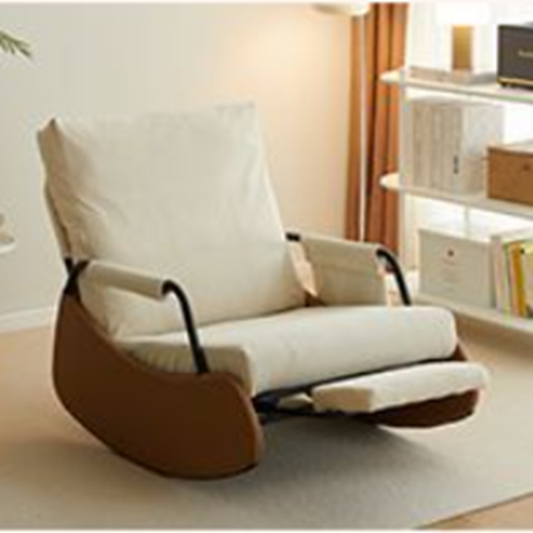Contemporary Nordic Synthetic Fabric Corduroy Faux Suede Carbon Steel Curved Rocking Accent Chair With Backrest & Armrests For Living Room