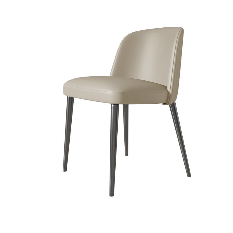 Contemporary Scandinavian Faux Nappa Leather Carbon Steel Curved Square Dining Chair With Backrest For Dining Room