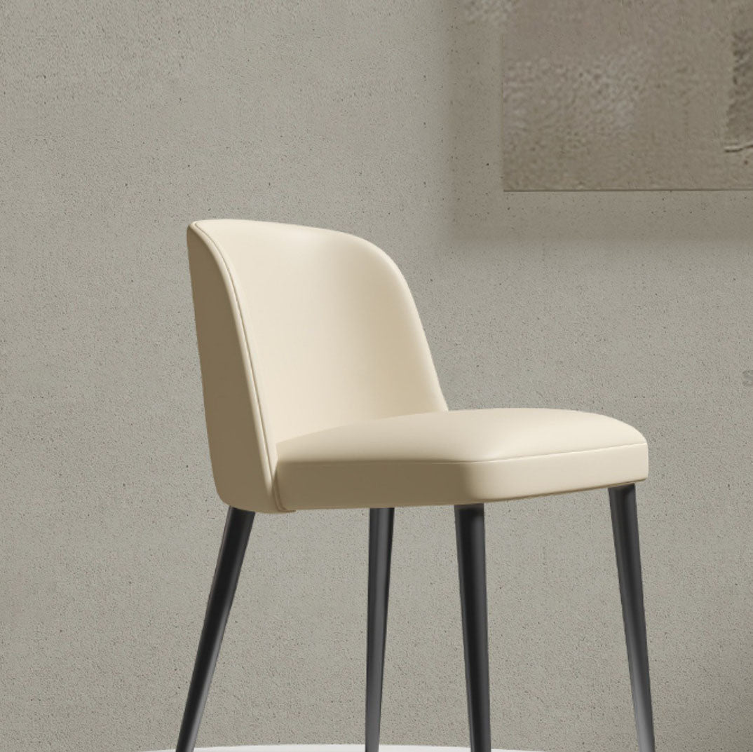 Contemporary Scandinavian Faux Nappa Leather Carbon Steel Curved Square Dining Chair With Backrest For Dining Room