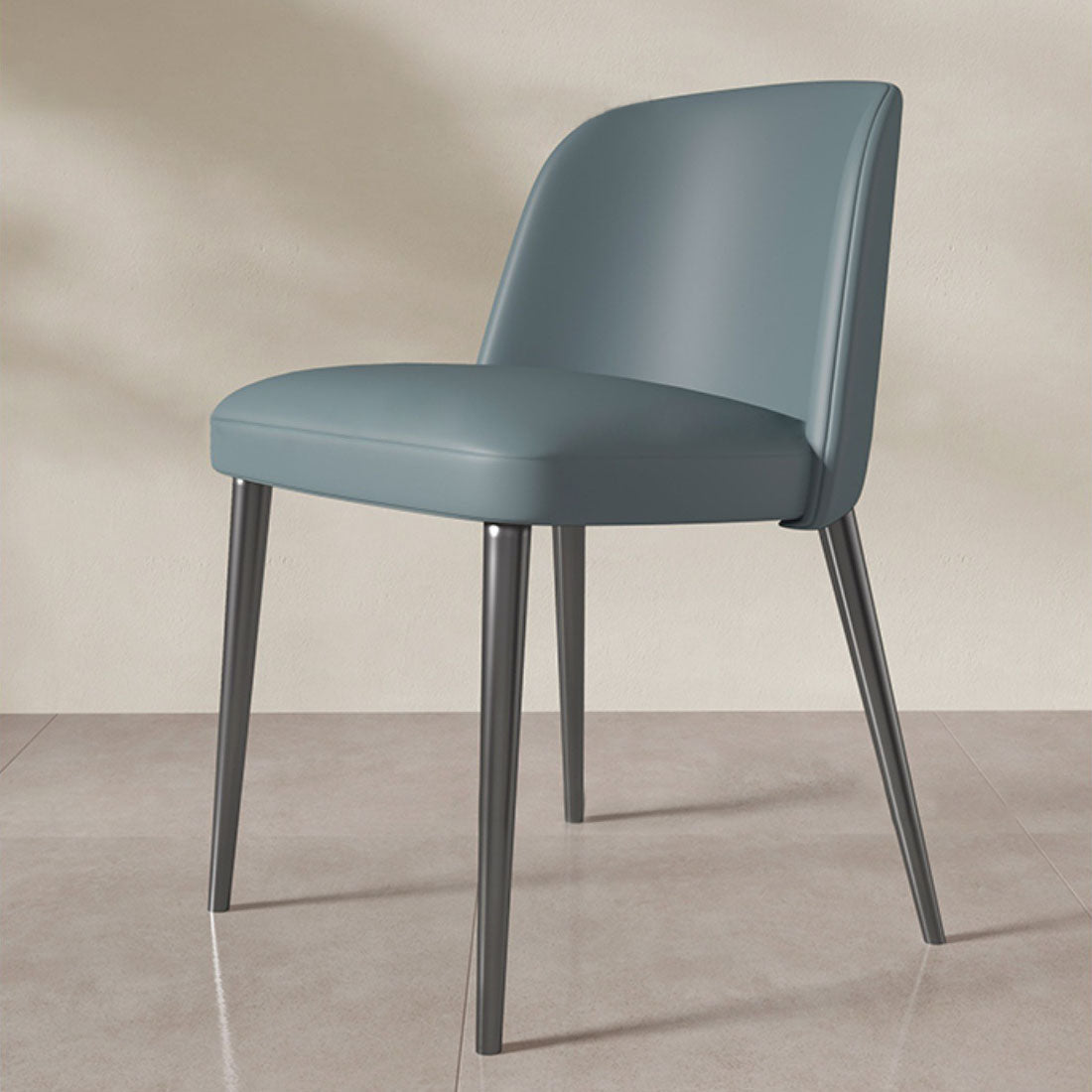 Contemporary Scandinavian Faux Nappa Leather Carbon Steel Curved Square Dining Chair With Backrest For Dining Room