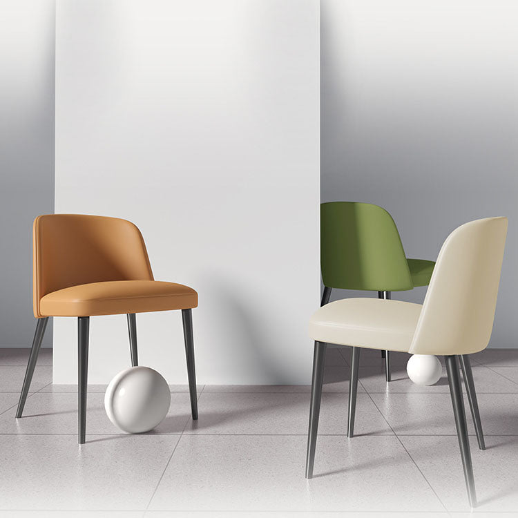 Contemporary Scandinavian Faux Nappa Leather Carbon Steel Curved Square Dining Chair With Backrest For Dining Room