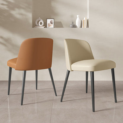 Contemporary Scandinavian Faux Nappa Leather Carbon Steel Curved Square Dining Chair With Backrest For Dining Room