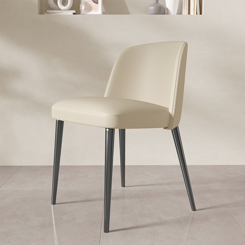 Contemporary Scandinavian Faux Nappa Leather Carbon Steel Curved Square Dining Chair With Backrest For Dining Room