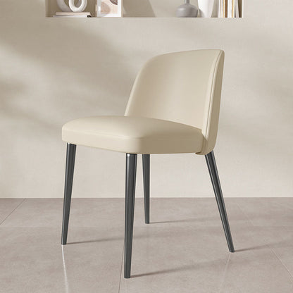 Contemporary Scandinavian Faux Nappa Leather Carbon Steel Curved Square Dining Chair With Backrest For Dining Room