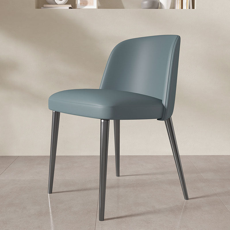 Contemporary Scandinavian Faux Nappa Leather Carbon Steel Curved Square Dining Chair With Backrest For Dining Room