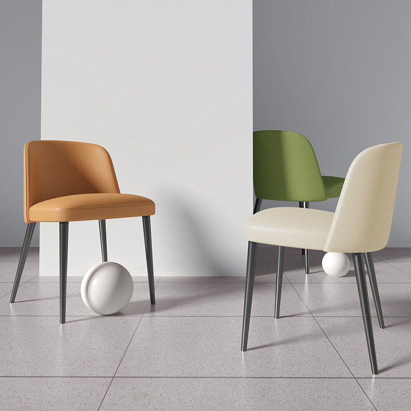 Contemporary Scandinavian Faux Nappa Leather Carbon Steel Curved Square Dining Chair With Backrest For Dining Room