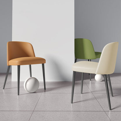 Contemporary Scandinavian Faux Nappa Leather Carbon Steel Curved Square Dining Chair With Backrest For Dining Room