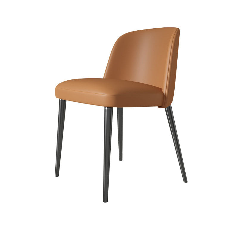 Contemporary Scandinavian Faux Nappa Leather Carbon Steel Curved Square Dining Chair With Backrest For Dining Room