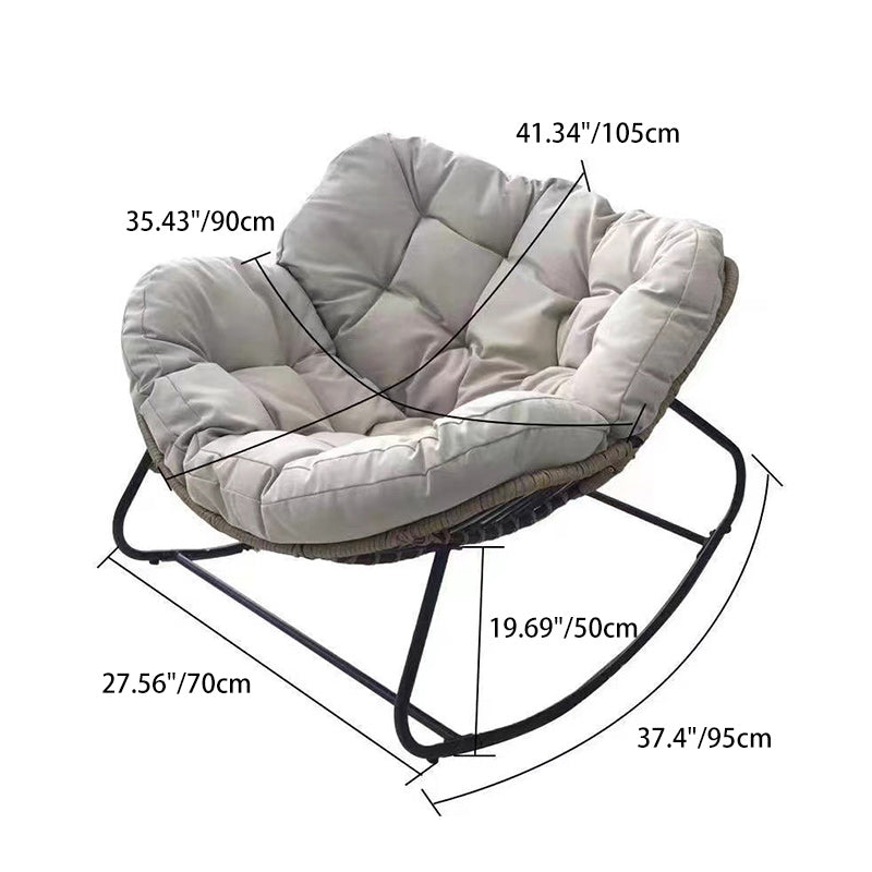 Contemporary Scandinavian Cotton Linen Rattan Carbon Steel Curved Grid Accent Chair With Backrest For Living Room