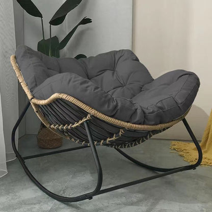 Contemporary Scandinavian Cotton Linen Rattan Carbon Steel Curved Grid Accent Chair With Backrest For Living Room