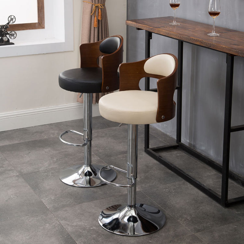 Contemporary Scandinavian PU Leather Linen Steel Curved Round Adjustable Bar Stool With Backrest For Dining Room
