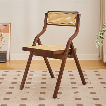 Traditional Chinese Bamboo Rattan Curved Rectangular Dining Chair With Backrest For Dining Room
