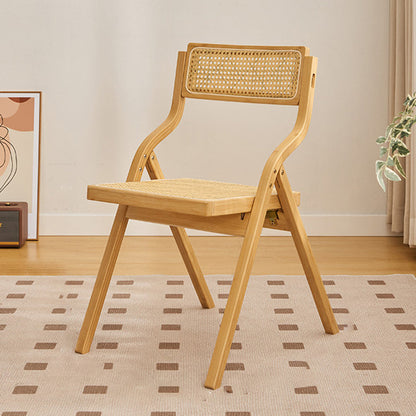 Traditional Chinese Bamboo Rattan Curved Rectangular Dining Chair With Backrest For Dining Room